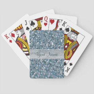 Faux Blue Sequins Silver Foil Personalised Playing Cards