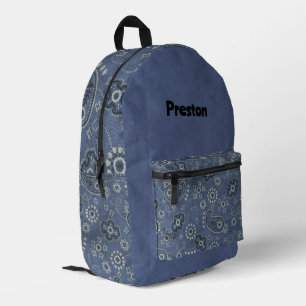 Faux Blue Suede and Western Blue Paisley  Printed Backpack