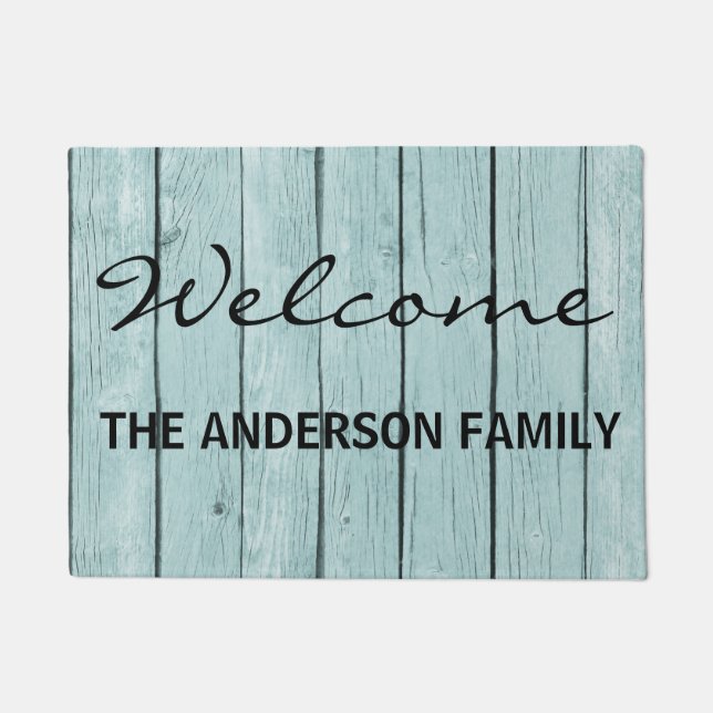Faux Blue Wood personalised Door Mat (Front)