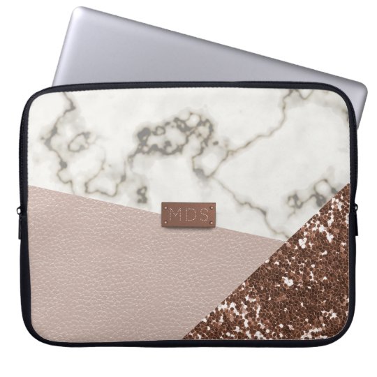 Faux Blush Rose Gold Glitter Marble Laptop Sleeve Zazzle.co.uk