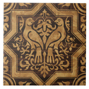 Faux Bois Mediaeval Birds Tile
