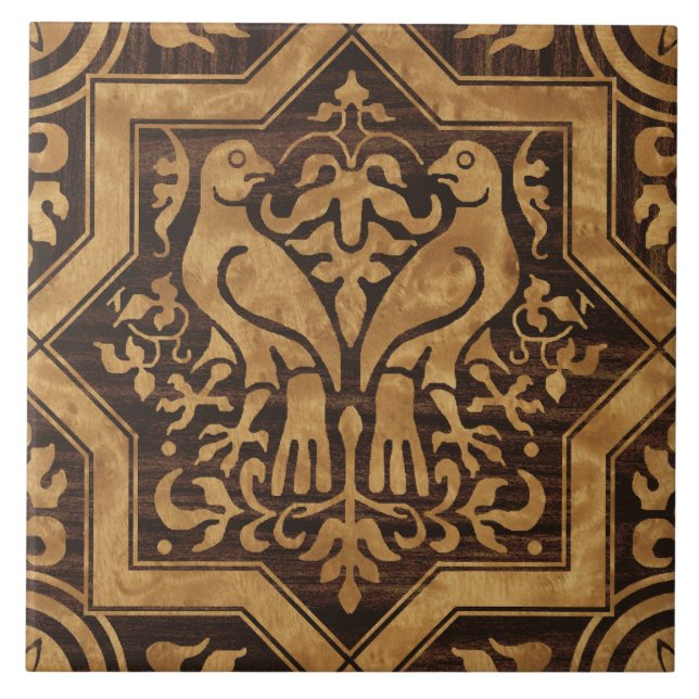 Faux Bois Mediaeval Birds Tile (Front)