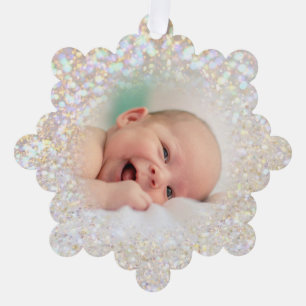 faux bokeh glitter baby photo tree decoration card