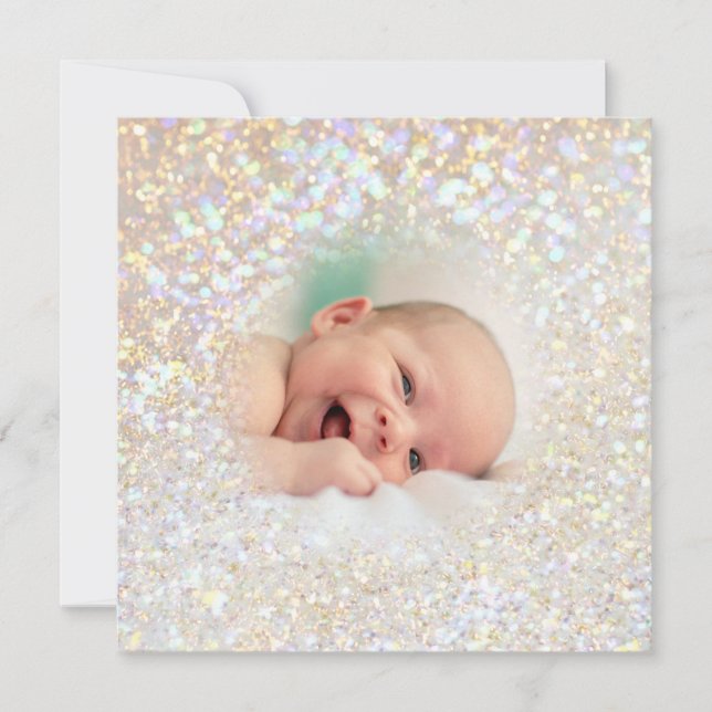 faux bokeh glitter effect baby photo holiday card (Front)