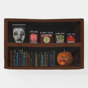 Faux Bookshelf Haunted House Lab Halloween Banner