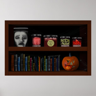 Faux Bookshelf Haunted House Lab Halloween  Poster