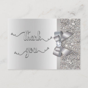 Faux Bow Silver Sequins Thank You Wedding