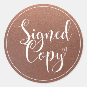 Faux Bronze Heart Handwriting Signed Copy Classic Round Sticker