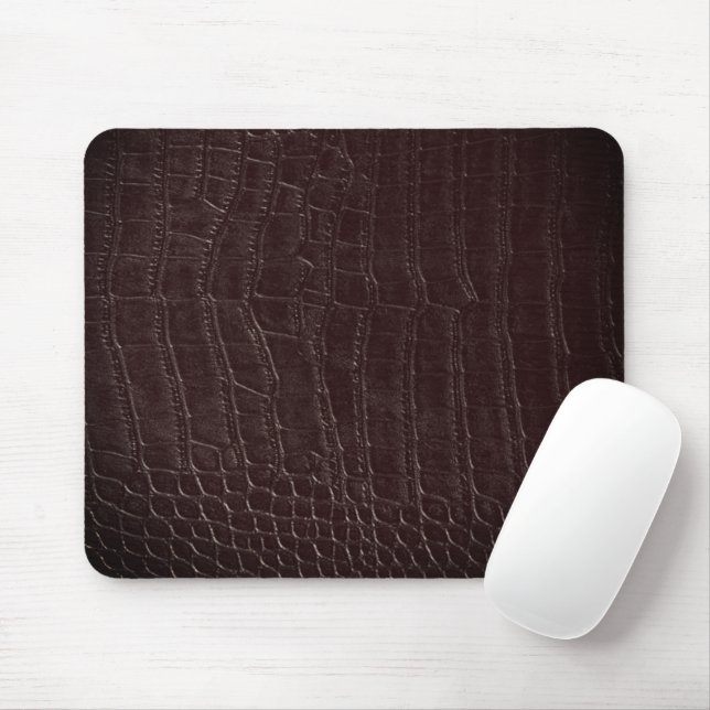 Faux Brown Alligator Crocodile Leather Print Mouse Mat (With Mouse)