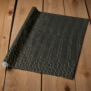 Faux Brown Alligator Crocodile Leather Print Wrapping Paper