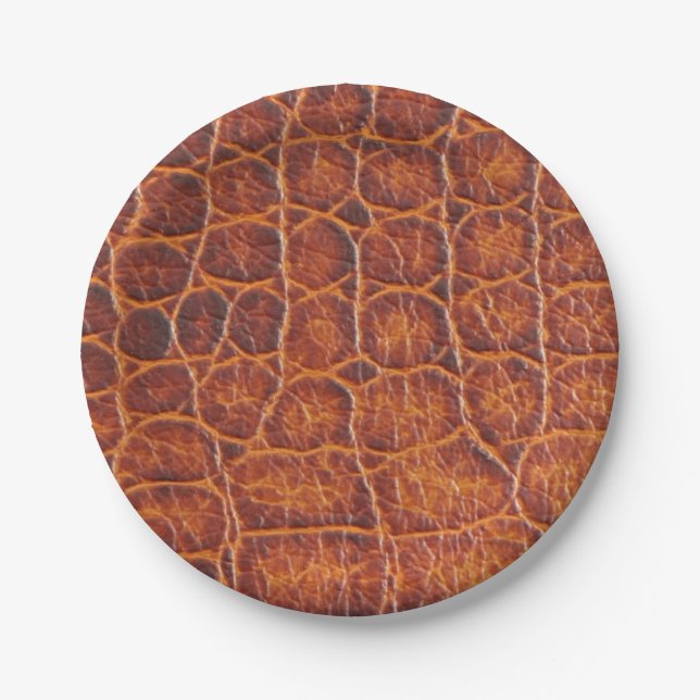 Faux Brown Crocodile Skin Print Paper Plate (Front)