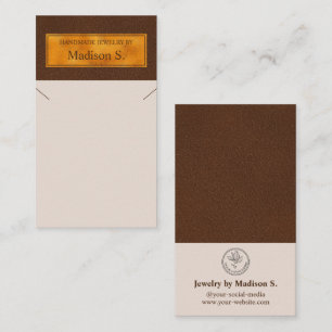 Faux Brown Leather And Gold Foil Necklace Display Business Card