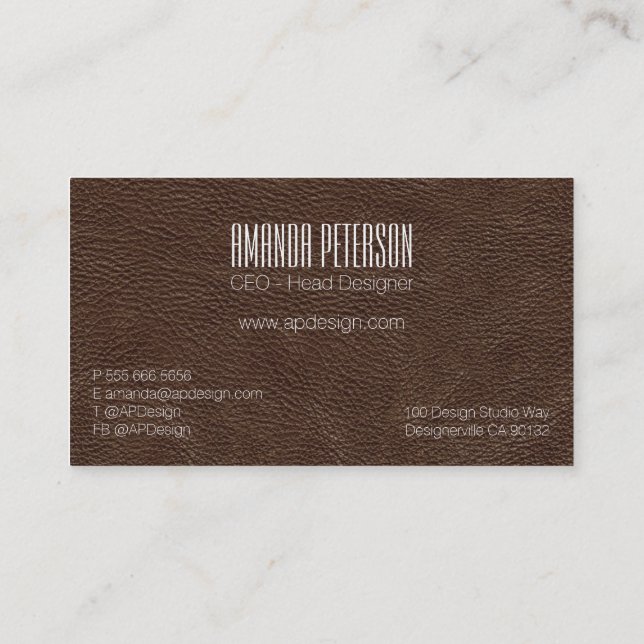 Faux Brown Leather Designer Business Cards (Back)