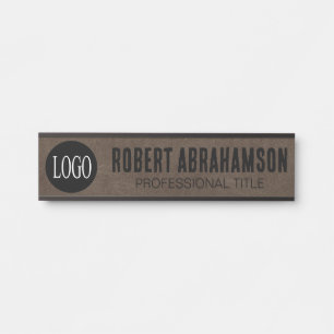 Faux Brown Leather Logo Office Door SIgn