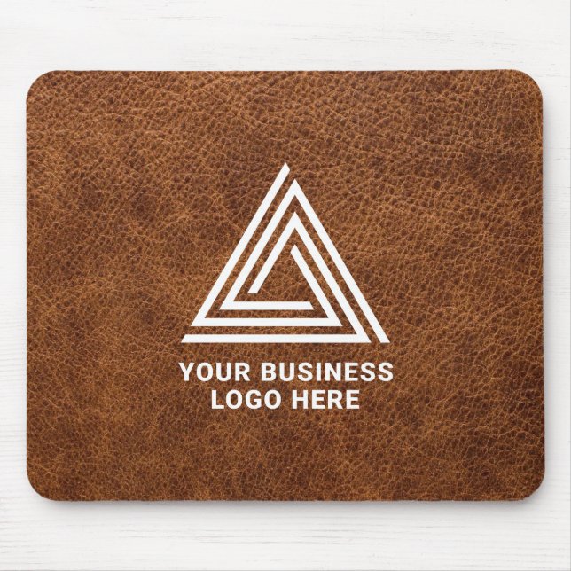 Faux Brown Leather Modern Business Logo Mouse Mat (Front)
