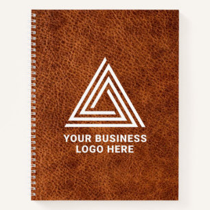 Faux Brown Leather Modern Business Logo Notebook