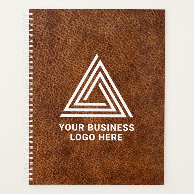 Faux Brown Leather Modern Business Logo Planner (Front)