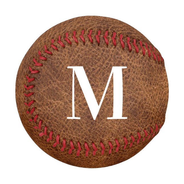 Faux Brown Leather Modern Monogram Baseball (Front Left)