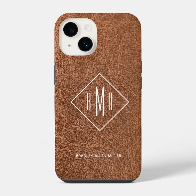 Faux Brown Leather Monogram  iPhone Case (Back)