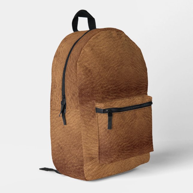Faux Brown Leather Printed Backpack (Back Corner Left)
