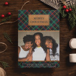 Faux Brown Leather Red and Green Tartan Christmas Holiday Card<br><div class="desc">Send your family and friends a unique tartan theme holiday card with your favourite family photo. Flip the card over to reveal a faux leather texture on the back of the card.</div>