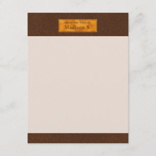 Faux Brown Leather Texture With Gold Foil Banner Card