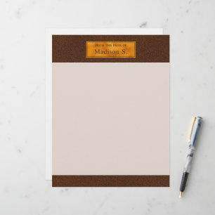 Faux Brown Leather Texture With Gold Foil Banner Custom Letterhead