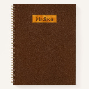 Faux Brown Leather Texture With Gold Foil Banner Notebook