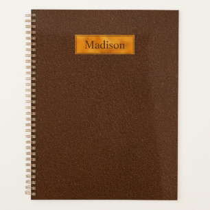 Faux Brown Leather Texture With Gold Foil Banner Planner