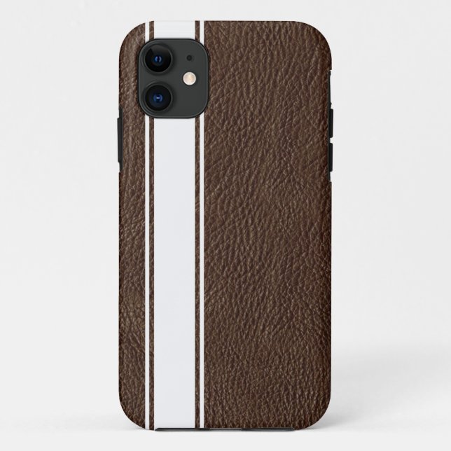 Faux Brown Leather & White Stripe iPhone 5s Case (Back)