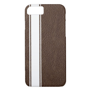 Faux Brown Leather & White Stripe iPhone 7 Case