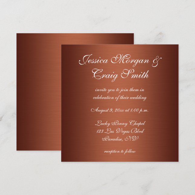Faux Brushed Copper Ombre Wedding Invitation (Front/Back)