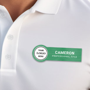 Faux Brushed Metal Green Circle Company Logo Name Tag