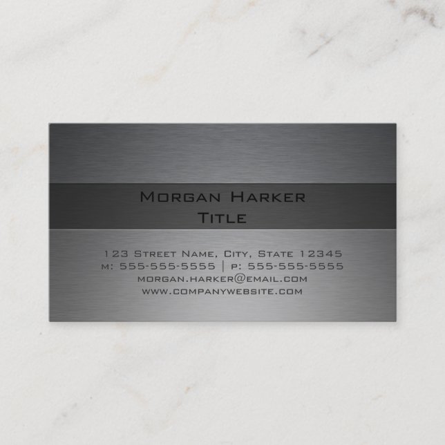 Faux Brushed Steel Two Shades Business Card (Front)