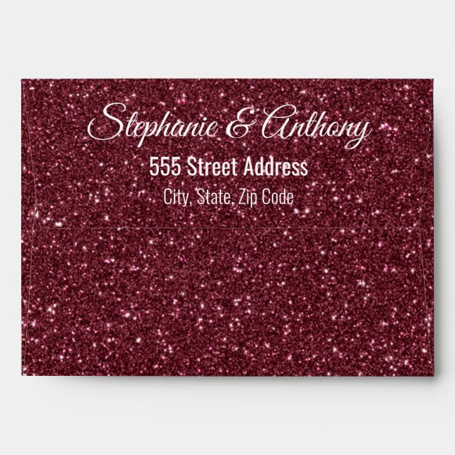 Faux Burgundy Glitter Wedding Envelope (Back (Top Flap))