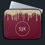 Faux Burgundy Gold Dripping Glitter Monogram Laptop Sleeve<br><div class="desc">Gold and Burgundy Red Faux Dripping Glitter and Sparkle Elegant Monogrammed Initials Case. This case can be customised to include your initial and first name.</div>