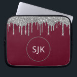 Faux Burgundy Silver Dripping Glitter Monogram Laptop Sleeve<br><div class="desc">Silver and Burgundy Red Faux Dripping Glitter and Sparkle Elegant Monogrammed Initials Case. This case can be customised to include your initial and first name.</div>