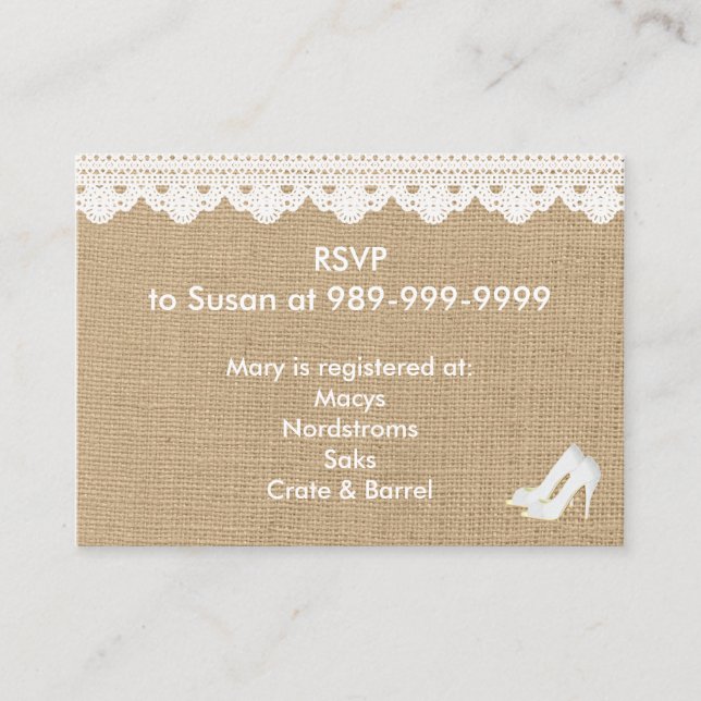 Faux Burlap and Lace Enclosure Card (Front)