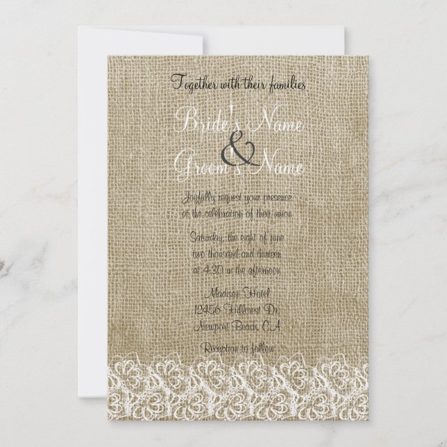 Faux Burlap and Lace Invitation (Front)