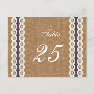 FAUX burlap and lace purple country wedding Postcard