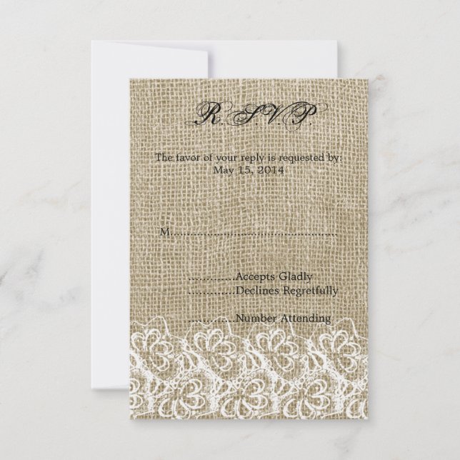 Faux Burlap and Lace  RSVP (Front)