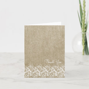 Faux Burlap and Lace Thank You Card