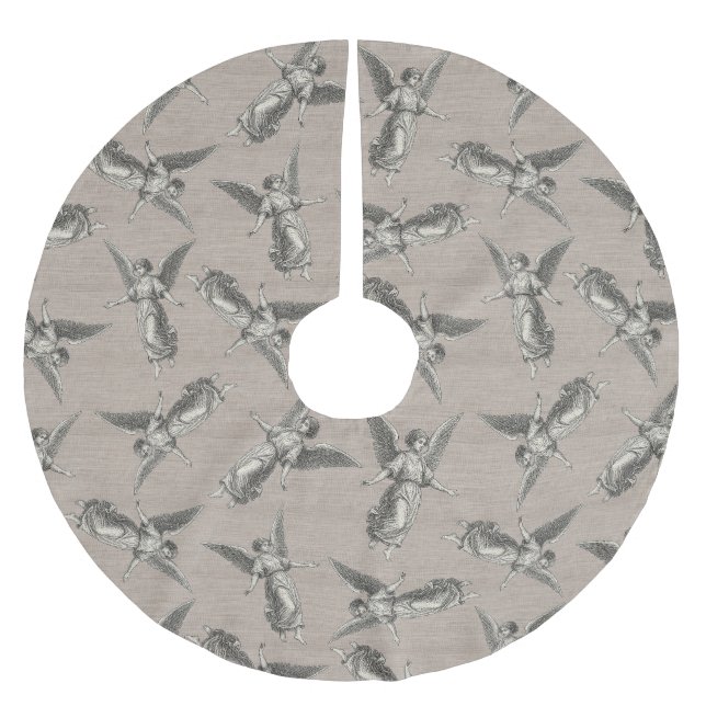 Faux burlap beige Angel traditional Christmas Brushed Polyester Tree Skirt (Front)