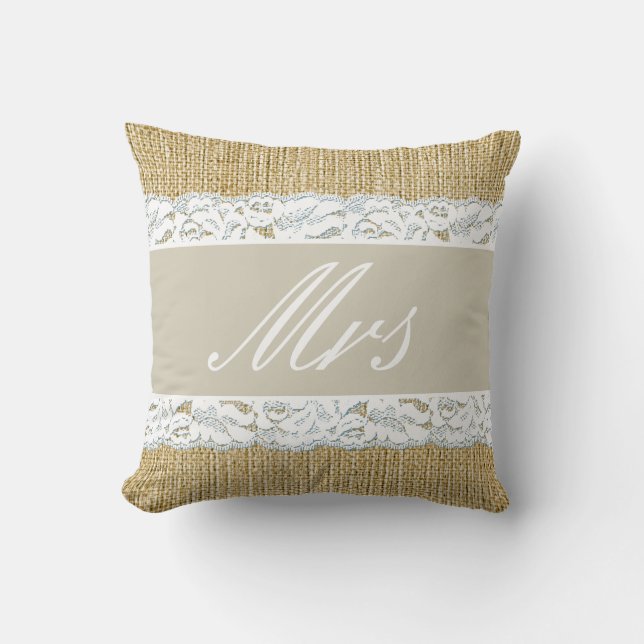 Faux Burlap Bride Pillow (Front)