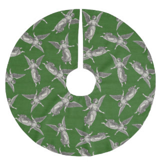 Faux burlap green Angel traditional Christmas Brushed Polyester Tree Skirt