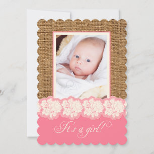 FAUX Burlap, Lace Photo Baby Shower Invite