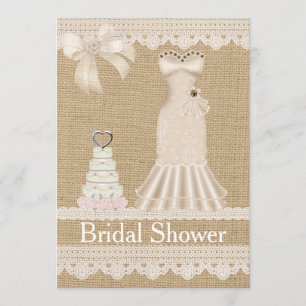 Faux Burlap Lace Wedding Bridal Shower Invitation