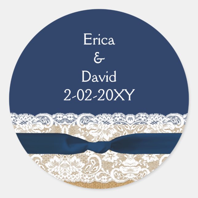 FAUX burlap lace wedding favour stickers (Front)