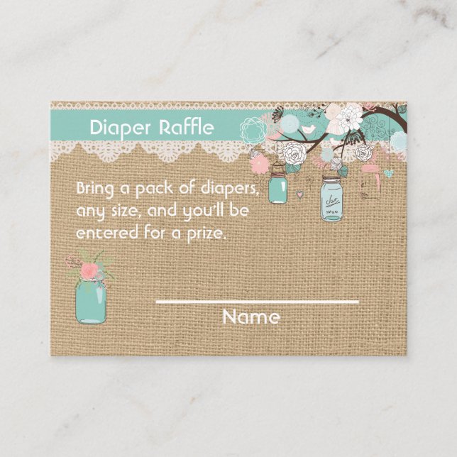 Faux burlap Mason Jar Diaper Raffle Insert (Front)