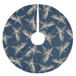 Faux burlap navy blue Angel traditional Christmas Brushed Polyester Tree Skirt